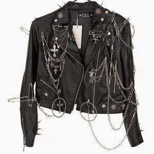 Black Leather Jacket with Chains